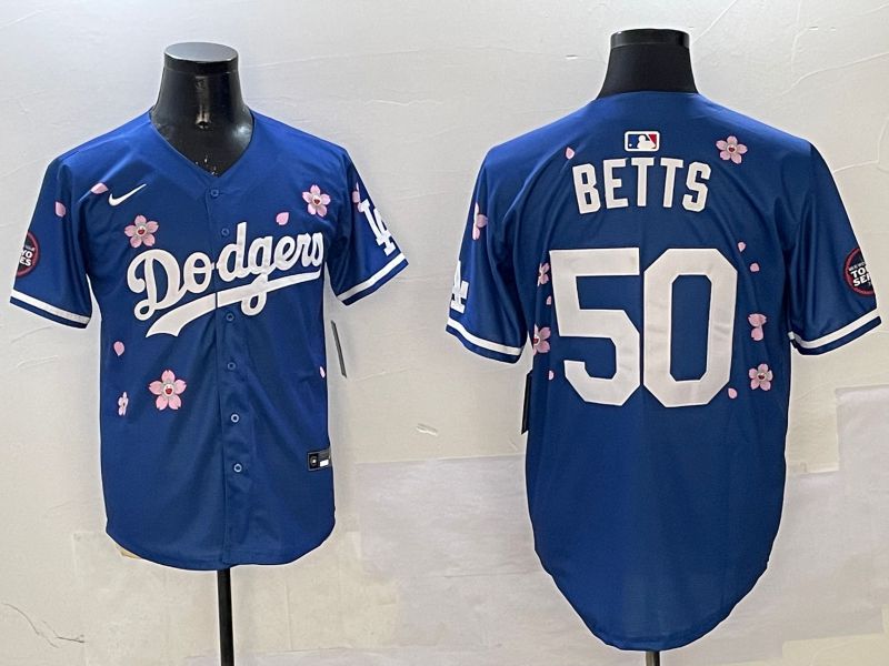 Men Los Angeles Dodgers #50 Betts Blue Sakura Edition 2025 Nike MLB Jersey style 6->los angeles dodgers->MLB Jersey